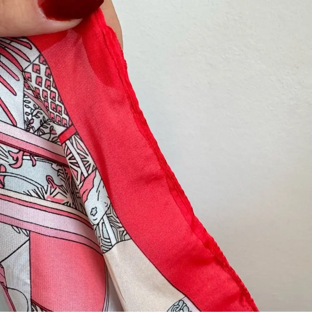 NEW HERMES Box Pink White Red Silky Print Washington's Carriage Scarf 140